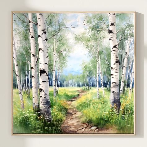 Aspen Landscape Watercolor Trees Art Print Birch Forest Painting Summer Forest Path Wall Art Rustic Wall Decor Birch Forest Painting, Aspen Landscaping, Birch Grove, Forest Watercolor, Summer Forest, Tree Poster, Tree Watercolor, Trees Art, Birch Forest