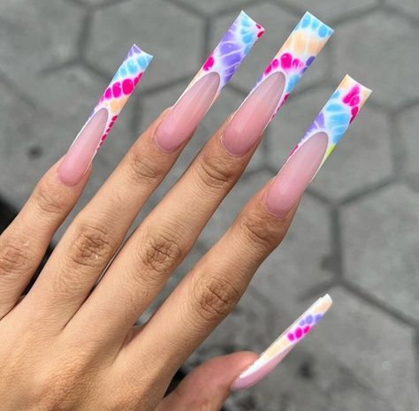 #tiedye #frenchtips #Acrylic Tie Dye Nails, Nails French, French Tip Nails, Nail Tech, French Nails, Nail Inspo, Acrylic Nails, Nail Designs, Tie Dye