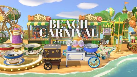 Acnh Beach Carnival Ideas, Acnh Boardwalk Carnival, Acnh Beach Carnival, Acnh Boardwalk Ideas, Animal Crossing Amusement Park Ideas, Carnival Animal Crossing, Animal Crossing Carnival Ideas, Acnh Amusement Park Ideas, Acnh Boardwalk Design