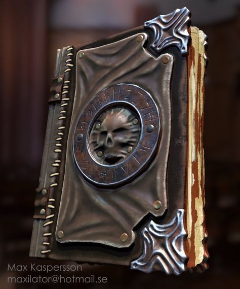 Necromancers spellbook, Max Kaspersson on ArtStation at https://www.artstation.com/artwork/OGnny Necromancer Book, Fantasy Wizard, Book Of The Dead, Hp Lovecraft, Eldritch Horror, Cthulhu Mythos, Leather Books, Male Portrait, Book Binding