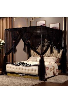 Designer PlanetFashion and Beauty Blog : Bridal Mosquito Net | Mosquito Net for Bride. Designerplanet Canopy Bed Drapes, King Size Canopy Bed, Princess Bedroom Decor, Black Canopy Bed, Canopy Bedroom Sets, Four Post Bed, Bed Drapes, Canopy Bed Curtains, Canopy Bed Frame