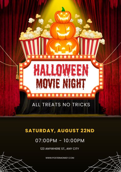 Halloween Movie Night A4, flyer, poster, movi Halloween Movie Night Flyer, Movie Night Flyer, Church Halloween, Linkedin Background Image, Halloween Movie Night, Kindle Book Cover, Etsy Banner, Campaign Posters, Cartoon Posters