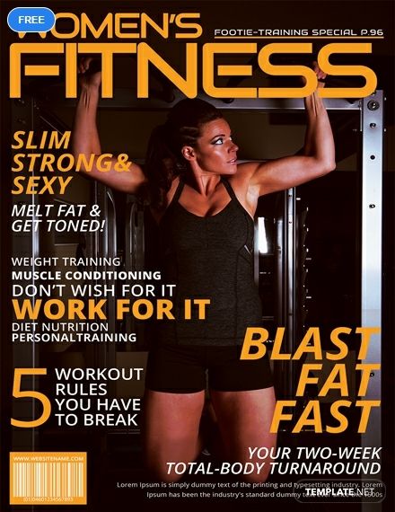 Download this professionally designed magazine cover that you can download for free. Perfect for crafting a cover page for a women’s fitness magazine. This fully layered template is free to download and easy to edit and customize. Fitness Magazine Cover, Mens Fitness Magazine, Magazine Cover Template, Womens Health Magazine, Workout Training Programs, Girls Magazine, Get Toned, Fitness Magazine, Magazine Cover Design