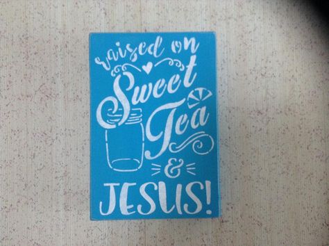 Raised On Sweet Tea & Jesus Rustic Turqoise And White Distressed Wooden Block Sign Home Decor, Kitchen Decor, Southern Country Decor https://etsy.me/2vma3sm #homedecor #kitchendecor #birthdaygift #mothersdaygift #turquoisehomedecor #tropicalbluehomedecor Southern Wall Decor, Country Kitchen Wall Decor, Wood Signs For Home, Southern Sayings, Christmas Gifts For Grandma, Christian Gifts For Women, Rustic Dining Room, Country Kitchen Decor, Rustic Kitchen Decor