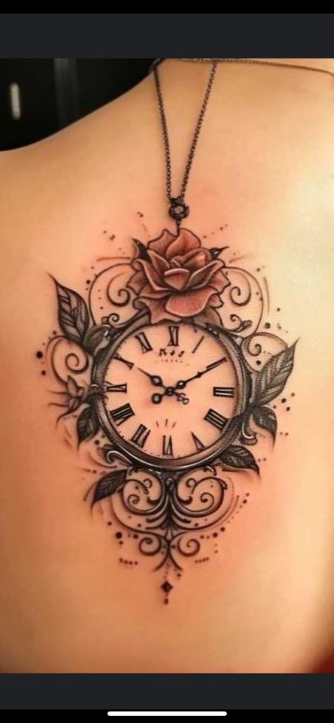 Womens Clock Tattoos, Time Clock Tattoos For Women, Time Clock Tattoos, Clock Tattoos For Women, Clocks Tattoo, Time Clock Tattoo, Clock Tattoos, 2024 Tattoo, Tattoo On Back