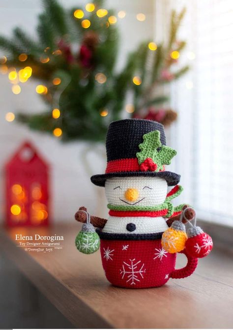 Mug Amigurumi, Mug Crochet, Mug Noel, Snowman Amigurumi, Mug Pattern, Xmas Home Decor, Snowman Pattern, Crochet Christmas Gifts, Pattern Mug