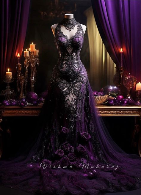 Black And Purple Wedding Dress, Vishma Maharaj, Royal Purple Wedding, Dark Purple Wedding, Dreamy Images, Deep Purple Dress, Black Wedding Dress Gothic, Purple And Black Dress, Gothic Dresses