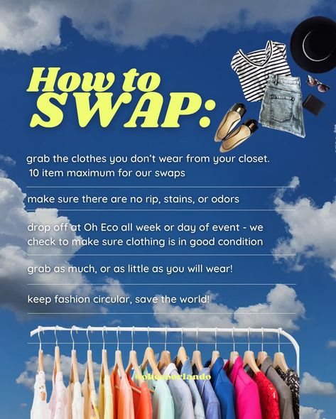 What is a clothing swap and how does it work? ❗️NEXT FREE SWAP: MAY 4TH Clothing swaps are a way to keep fashion circular. We have enough clothing to last SIX generations. But instead of us using our clothes as much as we can, a majority of our fashion waste and donations end up in landfills. We swap to help divert this waste and get a new closet for free! How does it work? 👚 Check your closet for clothes in good condition that you don’t wear. 10 items per person 👖 Bring to Oh Eco this we... Fundraisers Ideas, Closet For Clothes, Fashion Waste, Community Women, Clothing Swap, May 4th, New Closet, Had Enough, Conditioner