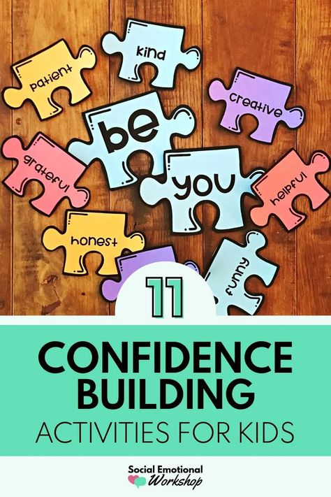 Check out these 11 confidence-building activities for kids. Through activities focused on responsibility, self-esteem, responsibility, belonging, and self awareness, students will feel more confident. School counselors and classroom teachers can use these activities. They are perfect for elementary students. Cbt Activities For Kids, Building Activities For Kids, Self Esteem Building Activities, Cbt Activities, Confidence Activities, Group Counseling Activities, Confidence Building Activities, Building Games For Kids, Coping Skills Activities