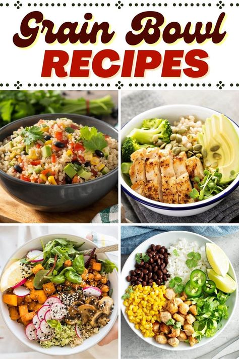 Thanks to a combination of grains, beans, veggies, and a dressing, these grain bowl recipes are bright, filling, nutritious, and downright addictive. Grain Bowls Vegetarian, Grain Recipes Healthy, Grain Bowl Dressing, Grain Bowls Healthy Recipe Ideas, Healthy Grain Bowls, Grains Recipes, Grain Bowl Recipe, Power Bowl Recipe, Bowls Recipes