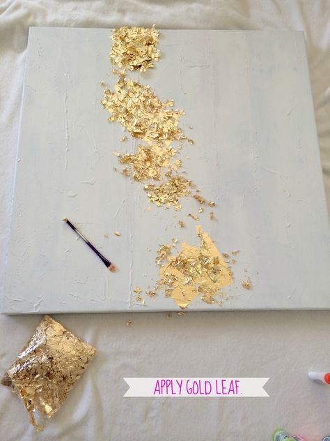 LiveLoveDIY: How To Make Gold Leaf Art (Round Two)! Abstract Art Gold Leaf, Gold Foil Art Diy, Modeling Paste Art, Bild Gold, Gold Leaf Paint, Cuadros Diy, Paint Canvas, Modeling Paste, Gold Leaf Art