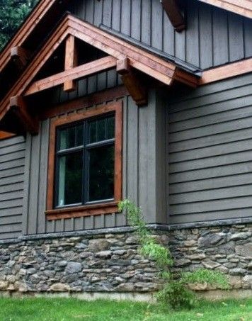 Light Metal Roof Dark Siding, Black Window With Wood Trim, Cabin Siding Exterior, Wood Trim Exterior House, Wood Siding House, Cabin Exterior, Chalet Style, Brown House, White Windows