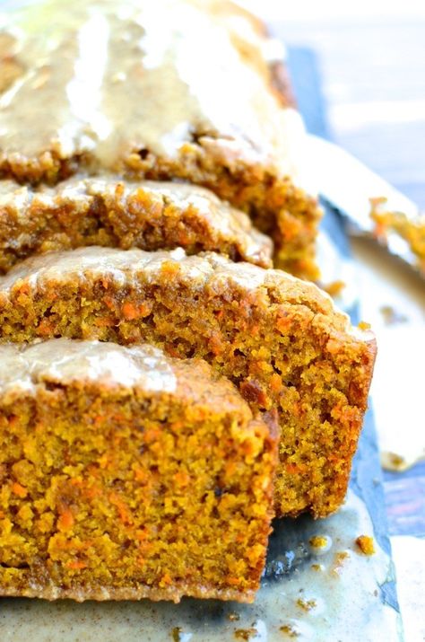 Carrot-Pumpkin Bread with Cider Glaze will make you dream of sitting on the porch with leaves falling all around and a cup of hot cider in your hand. | theeverykitchen.com Fall Bread, Carrot Pumpkin, Sitting On The Porch, Carrot Cake Loaf, Healthy Pumpkin Bread, Carrot Bread, Leaves Falling, Breakfast Prep, Hot Cider