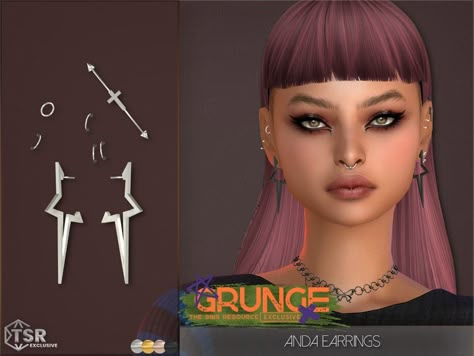 The Sims Resource - Grunge Anda Earrings Sims 4 Goth Earrings, Free Sims 4 Cc Piercings, Sims 3 Cc Piercing, Sims 4 Cc Goth Jewelry, Multiple Ear Piercings Sims 4 Cc, Ear Piercings Sims 4 Cc, Sims 4 Cc Werewolf Ears, Sims 4 Cc Y2k Jewelry, Sims 4 Bridge Piercing