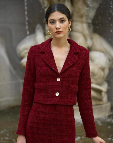 48 hours left see... - 48 hours left see some issues why? Tweed Suit Women, Formal Aesthetic, Tweed Two Piece, 2023 Mood, Tweed Top, Slow Fashion Brands, Tweed Suits, Mood Board Fashion, Made Clothing