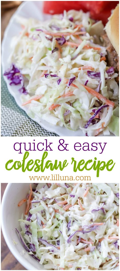 Quick and Easy Coleslaw recipe that is the perfect side dish for any picnic or BBQ. This recipe takes just minutes to put together and is a great standard coleslaw recipe that can be customized with the spices and flavors you love most. #coleslaw #saladrecipe #coleslawrecipe Yummy Coleslaw Recipe, Easy Coleslaw Recipe, Classic Coleslaw Recipe, Slaw Salad, Easy Coleslaw, Coleslaw Recipe Easy, Coleslaw Salad, Cole Slaw, Slaw Recipes