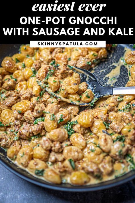 Sausage Kale Gnocchi, Easy Mid Week Dinners, High Protein Gnocchi Recipe, Mid Week Meals, Mid Week Dinner Ideas, Sausage Ideas, Sausage Kale Pasta, Gnocchi With Sausage, Fried Gnocchi