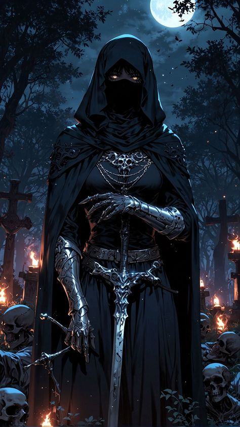 free wallpapers 4K girl, sword, armor, dress, hood, dark, art for mobile and desktop Evil Sorcerer Art, D&d Assassin, Cultist Fantasy Art, Fantasy Cultist, Female Cultist, Black Knight Art, Dark King, Art Words, Horror Book Covers