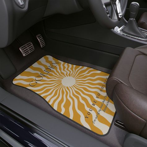 Cottagecore Car, Boho Car Accessories, Car Deco, Sun Pattern, Girly Car, Car Accessories For Women, Yellow Car, Gold Sun, Cat Mat