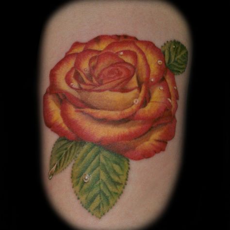 Police Wife Tattoo, Color Rose Tattoo, Yellow Flower Tattoos, Yellow Rose Tattoo, Orange Tattoo, Flower Tats, Yellow Tattoo, Yellow Rose Tattoos, The Painted Lady