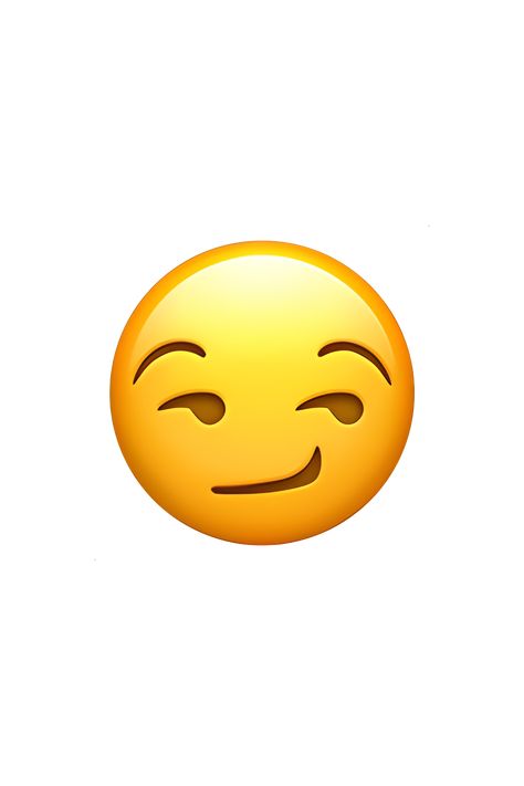 The 😏 Smirking Face emoji depicts a yellow face with a sly, mischievous expression. It has a half-smile on one side of its mouth and one eyebrow raised in a suggestive manner. The eyes are looking to the side, indicating a sense of secrecy or hidden meaning. The overall appearance of the emoji is one of confidence and playfulness. Smirking Emoji With Hand, Smirking Apple, All Emoji Faces, All Iphone Emojis, Smirk Emoji, Smirk Face, One Eyebrow Raised, Fake Iphone, Mischievous Expression