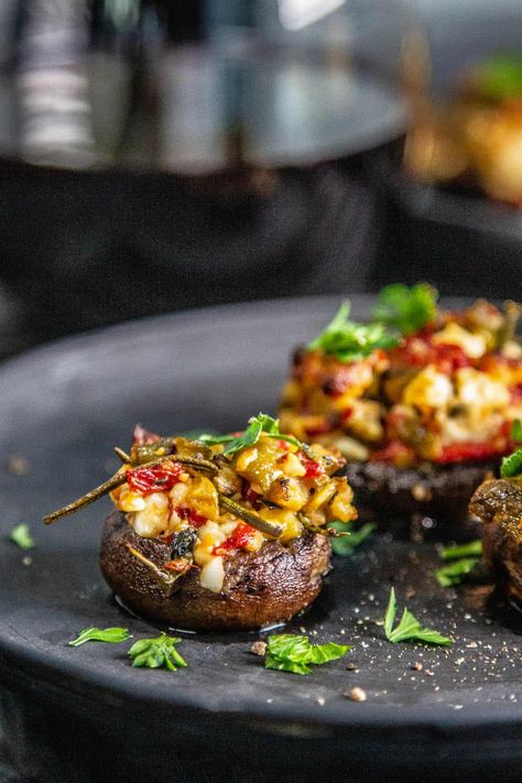 Cheese & Olive Stuffed Mushroom Cap Easy Appetizers For A Party - California Grown Olive Stuffed Mushrooms, 2023 Appetizers, Fae Food, Appitizer Ideas, Easy Appetizers For A Party, Easy Stuffed Mushroom Recipe, Stuffed Mushroom Recipe, Appetizers For A Party, Mushroom Patch