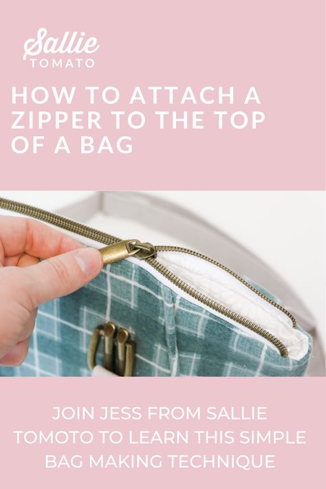 Join Jess of Sallie Tomato in this quick and easy tutorial demonstrating How to Attach a Zipper to the Top of a Bag. This tutorial uses our ever popular zippers available on our website sallietomato.com. Sallie Tomato, Simple Bags, Easy Tutorial, A Bag, Bag Making, Sewing Projects, The Top, Coin Purse, Purse