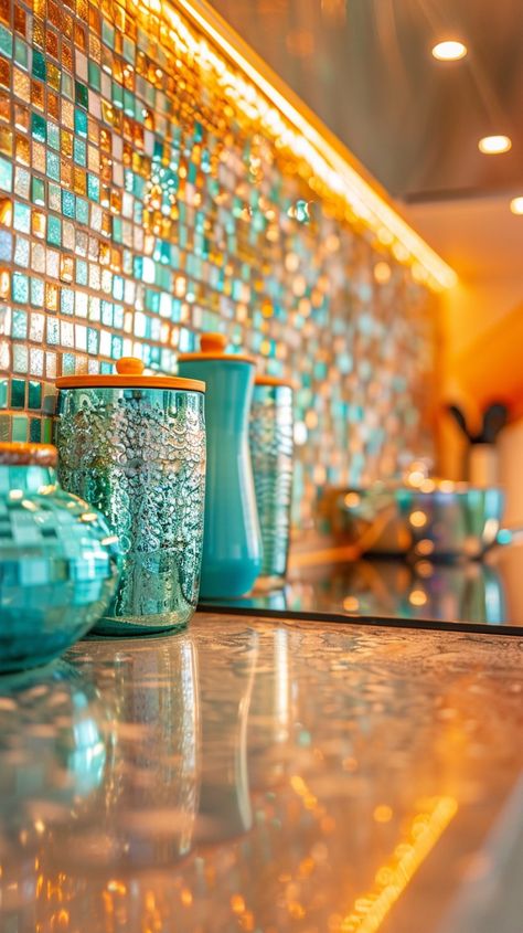 15 Stunning Kitchen Backsplash Ideas - Planted Shack Turquoise Backsplash Kitchen, Multicolor Backsplash, Cool Backsplash Ideas Kitchen, Colorful Backsplash Kitchen, Colorful Kitchen Backsplash, Boho Coastal Bedroom, Creative Kitchen Backsplash, Small Kitchen Redo, Penny Backsplash