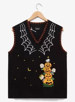 Peanuts Charlie Brown and Friends Great Pumpkin Women's Vest — BoxLunch Exclusive, Adams Family Sweater, Hooty Rug Toh, Marcilene Sweater, Camp Counselor Halloween Costume, Fun Solo Halloween Costumes, Peanuts Family Costume, Easy Comfy Halloween Costumes, Snoopy Clothes Aesthetic, Emily Zeck