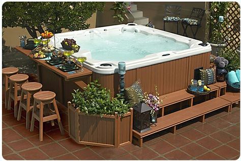 Hot tub decor Whirlpool Deck, Deco Spa, Ideas De Piscina, Hot Tub Landscaping, Hot Tub Surround, Hot Tub Patio, Hot Tub Designs, Outdoor Hot Tub, Hot Tub Gazebo