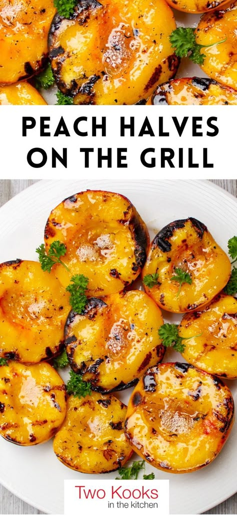 This grilled peaches recipe will transform summer peaches into a bit of magic in less than 10 minutes. The true taste of summer! Grilled Peach Recipes, Summer Grilling Recipes Dinner, Peaches On The Grill, Grill Peaches, Summer Grilling Ideas, Grilled Peaches Recipe, Picnic Dessert, Bbq Feast, Meals For A Crowd