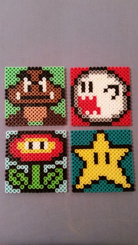 Mario Perler Bead Coasters: Gift Surprise Ideas, Perler Bead Coasters, Perler Coasters, Hama Beads Mario, Bead Coasters, Perler Beads Ideas, Perler Bead Mario, Surprise Ideas, Gamer Boyfriend