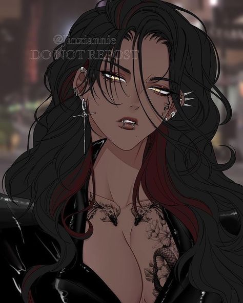 Piercings Grunge, Woman Vampire, Tomboy Drawing, Tomboy Art, Anime Woman, Roleplay Characters, Black Anime Characters, Black Art Pictures, Black Anime