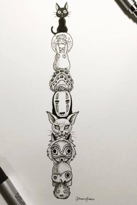 Calf tattoo Drawing Bookmark, Ghibli Tattoo, Arte Grunge, Calf Tattoo, Cartoon Tattoos, Arte Inspo, Learn Art, Painting Art Projects, Pen Art