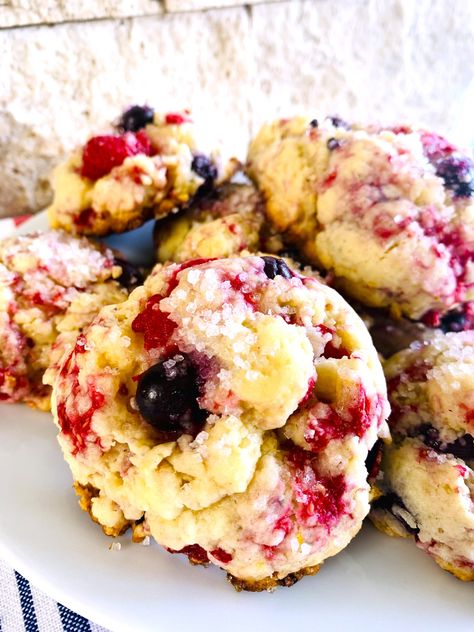 Mixed+Berry+Muffin+Cookies+–+Recipe! Triple Berry Cookies, Mixed Berry Cookies, Mixed Fruit Muffins, Martha White Muffin Mix, Triple Berry Muffins, Mixed Berry Dessert, Muffin Cookies, Mixed Berry Muffins, White Chocolate Muffins