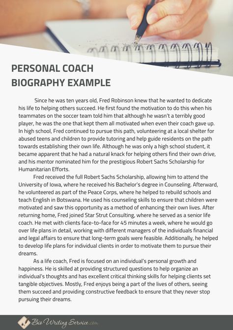 Professional personal coach biography examples that can give you the resources you need for writing. Check this site for more similar samples now! https://www.biowritingservice.com/personal-coach-biography-13-secrets-that-will-bring-you-clients/ Short Biography Examples, How To Write A Autobiography About Yourself, Student Biography Example, Auto Biography Example, Life Coach Introduction, Biography Writing, Biography Template, Bio Template, Writing A Biography