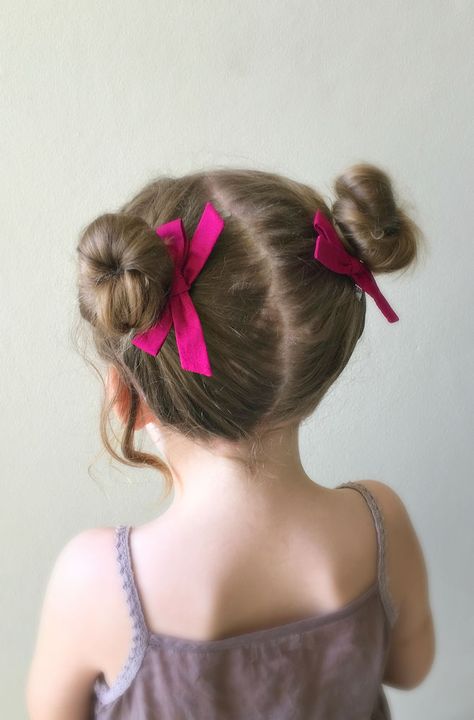 Cute Space Buns, Embrace Messy Hair, Summer Hair Care, Girl Hair Dos, Space Buns, Toddler Hairstyles Girl, Bow Hairstyle