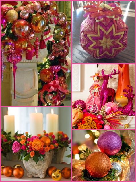 Pink Orange Green Christmas, Pink Orange Christmas Tree, Pink And Orange Christmas Tree, Pink And Orange Christmas, Hot Pink And Gold Christmas Tree, Plum And Pink Christmas Tree, Fuchsia Christmas Tree Decorations, Fushia Christmas Tree Decorations, Hot Pink Ornaments Christmas Tree