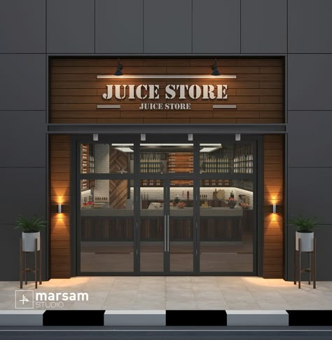 Restaurant Facade, Restaurant Exterior Design, Juice Store, Interior Design Industrial, Modern Restaurant Design, Commercial Design Exterior, Restaurant Exterior, Shop Facade, Warehouse Design