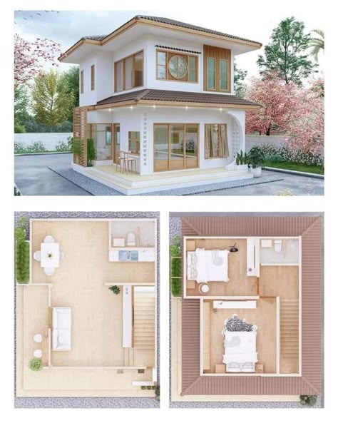 Small House Blueprints, Small House Layout, Small House Design Exterior, House Floor Design, Simple House Design, Casas The Sims 4, Sims House Plans, House Construction Plan, Model House Plan