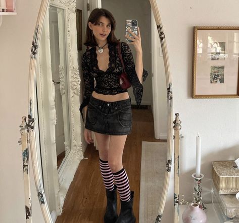 Thigh High Socks Outfit, High Socks Outfits, Athletic Wear Fashion, Thrift Inspo, Sock Outfits, Necklace Antique, Thigh High Socks, Girly Outfits, Love Necklace