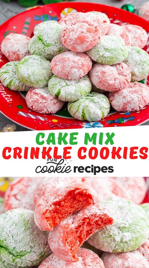 Crinkle Cookies Recipe Cake Mixes, Cake Mix Crinkle Cookies, Crinkle Cookies Cake Mix, White Cake Mix Cookies, Fun Cookie Recipes, Christmas Crinkle Cookies, Easy Christmas Cake, Gluten Free Cake Mixes, Crackle Cookies