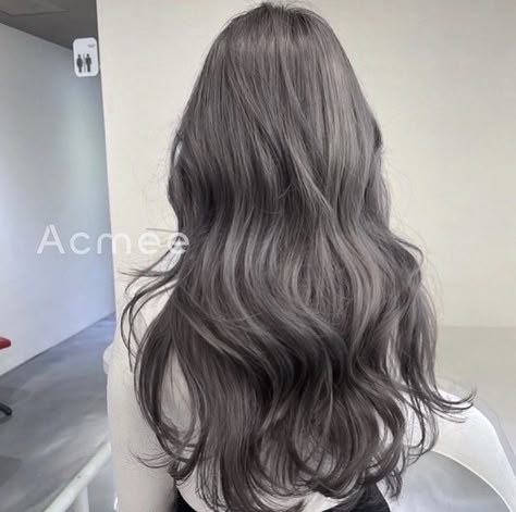 Mystic Ash Hair, Ash Taupe Gray Hair Color, Dusty Grey Hair, Dust Ash Hair Color, Grey Asian Hair, Dust Ash Hair, Milk Tea Grey Hair, Ashy Hair Color Ideas, Charcoal Hair Color