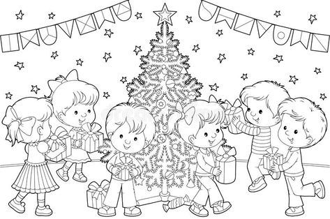 Children with Christmas gifts. Black and white drawing for coloring book , #affiliate, #gifts, #Black, #Children, #Christmas, #coloring #ad Merry Christmas Coloring Pages, New Year Coloring Pages, Electric Scooter For Kids, School Coloring Pages, Colouring Printables, Christmas Celebration, Clipart Black And White, Christmas Drawing, Black And White Drawing