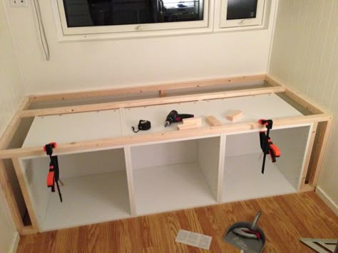 Box Room Beds, Cabinet For Fridge, Diy Seng, Box Room Bedroom Ideas, Ikea Bed Hack, Craft Storage Furniture, Diy Bathroom Furniture, Ikea Bed, Ikea Hackers