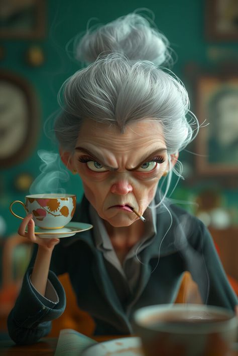 Discover and download free images Grumpy Granny’s Morning Brew: A Portrait of Discontent https://aifusionart.com/grumpy-grannys-morning-brew-a-portrait-of-discontent/?utm_source=facebook&utm_medium=social&utm_campaign=ReviveOldPost #Humor Grumpy Face, Yoda Funny, Fusion Art, Download Free Images, Cartoon Characters, Funny Stuff, Free Images, Painted Rocks, Character Design