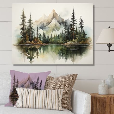 Designart "Watercolor Mountain Dreamscape" Landscape Mountains Wall Art - Bed Bath & Beyond - 39980580 Cabin Wall Art, Mountains Wall Art, Large Canvas Painting, Vintage Rv, Landscape Mountains, Rv Renovations, Photography Decor, Canvas Painting Landscape, Watercolor Mountains