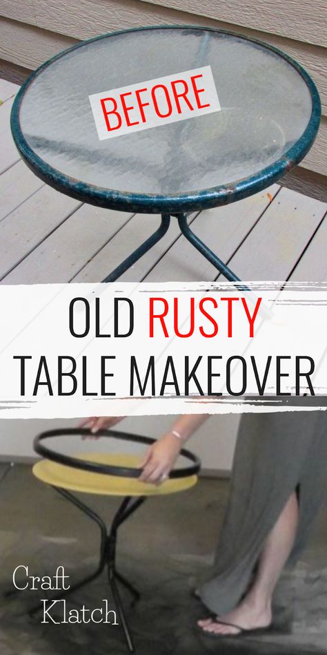 Outdoor Table Makeover, Diy Table Makeover, Diy Patio Table, Patio Furniture Makeover, Round Glass Table, Patio Side Table, Outdoor Side Table, Table Makeover, In Front Of House