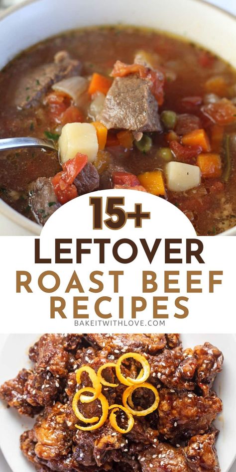 These leftover roast beef recipes are just what you need to savor every last bit of your juicy holiday dinner roast! There are hearty soups, creamy pasta dishes, quick sandwiches, easy breakfast options, and more! No more getting bored with the after-Thanksgiving or Christmas leftovers! BakeItWithLove.com Holiday Roast Beef, Leftover Roast Beef Recipes, Beef Freezer Meals, Best Roast Beef, Spaghetti With Ground Beef, Quick Sandwiches, Leftover Roast Beef, Easy Breakfast Options, Christmas Leftovers