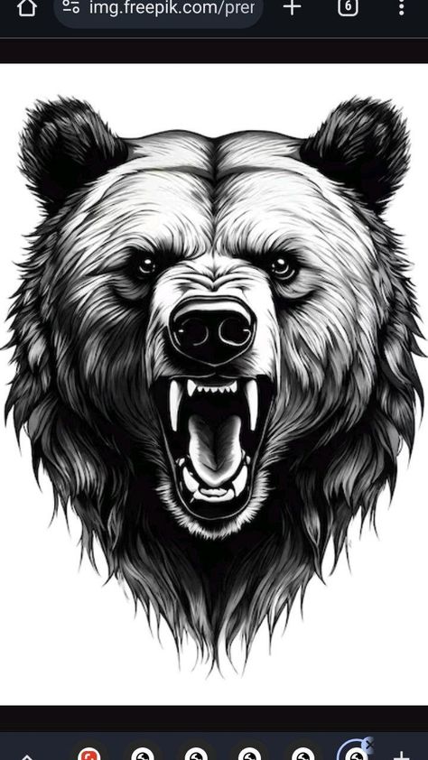 Grizzly Bear Tattoos, Guardian Angel Tattoo Designs, Rocket Tattoo, Skull Rose Tattoos, Bear Tattoo Designs, Totem Tattoo, Angry Animals, Bear Artwork, Dragon Ball Tattoo